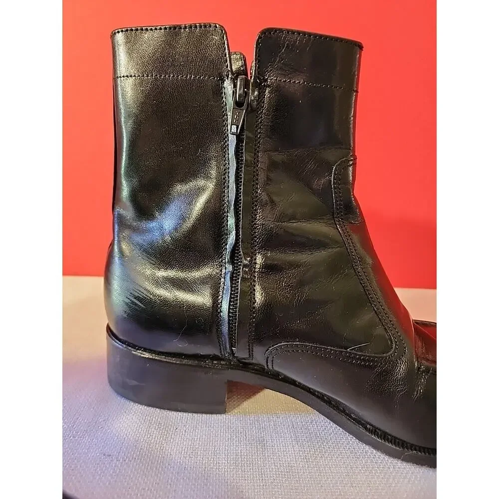 Florsheim Mens Boots Shoes Black Leather Side Zipper 17074-01 Sz 8.5 D